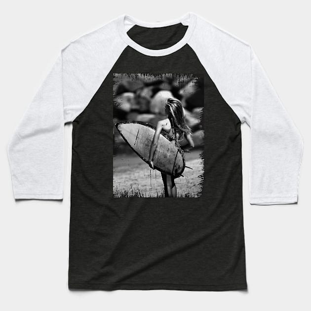 Surfer Girl Baseball T-Shirt by potch94